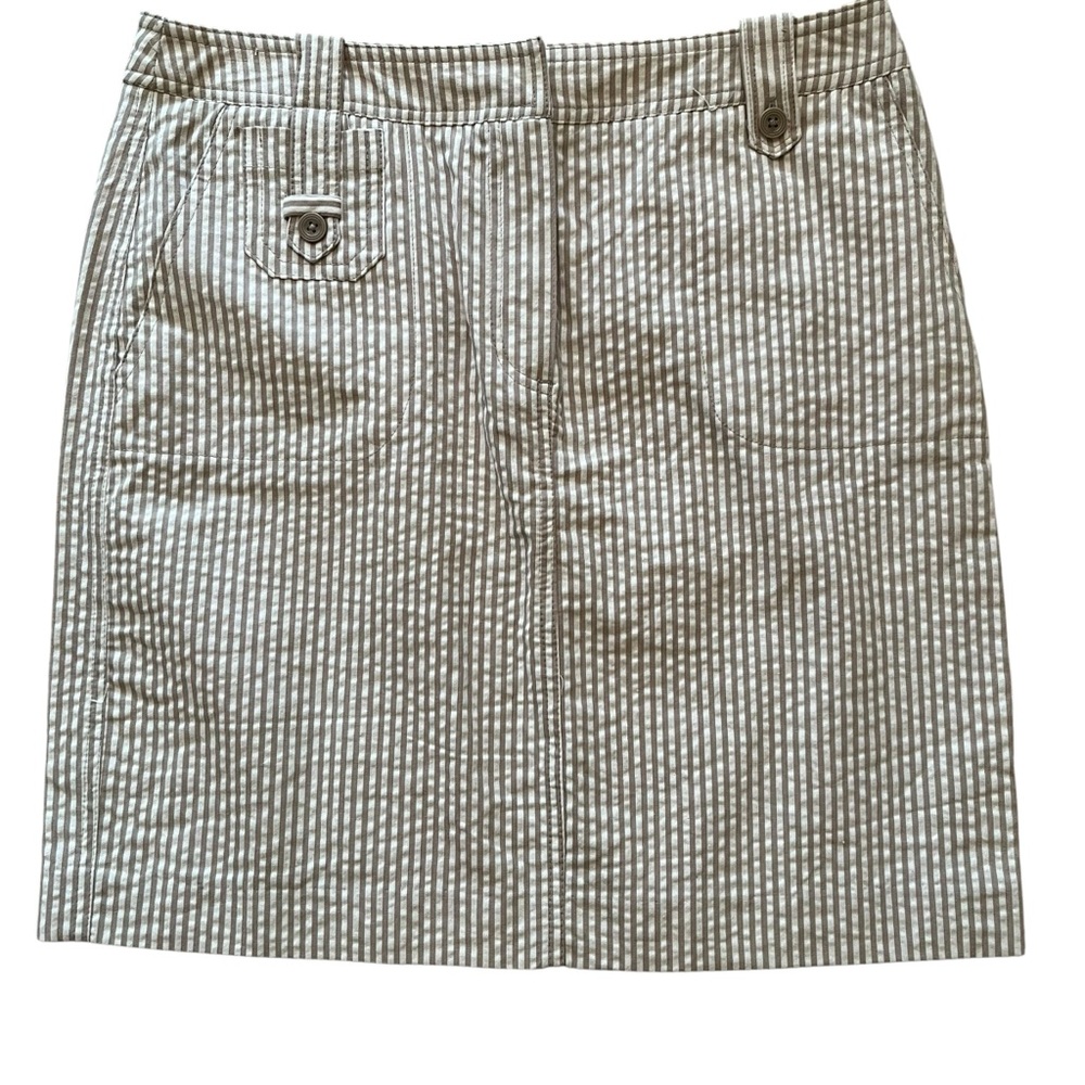 Sandro Tan/White Stripe Cotton Seersucker Mini Skirt 12